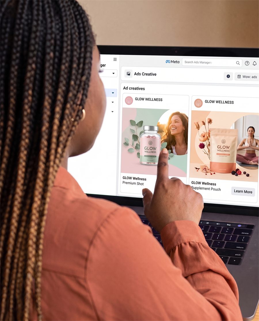 Two ad creatives for a wellness brand side by side in Meta Ads Manager