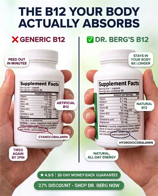 Dr. Berg Nutritionals spec static &mdash; us versus them comparison with a product shot and big promise
