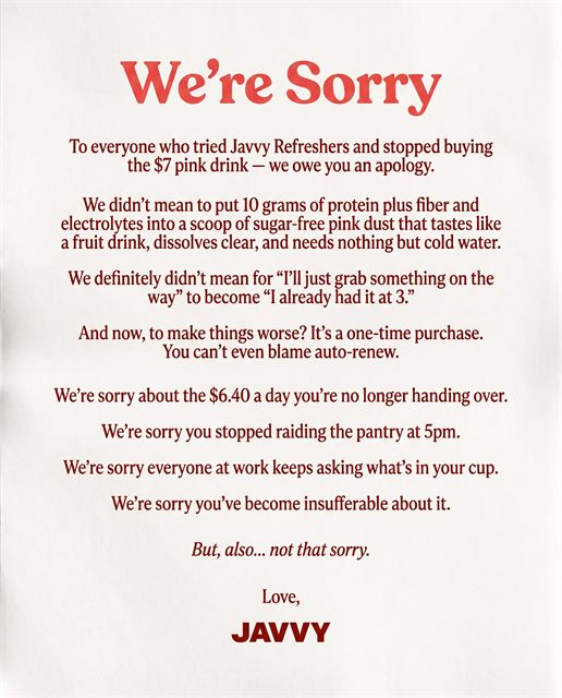 Javvy Coffee spec static &mdash; indirect we're sorry opener with a big promise
